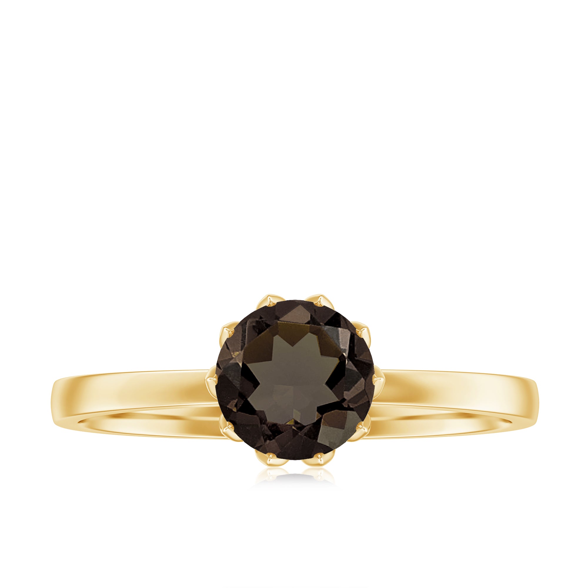 3/4 CT Real Smoky Quartz Solitaire Ring in Lotus Basket Setting Smoky Quartz - ( AAA ) - Quality - Rosec Jewels