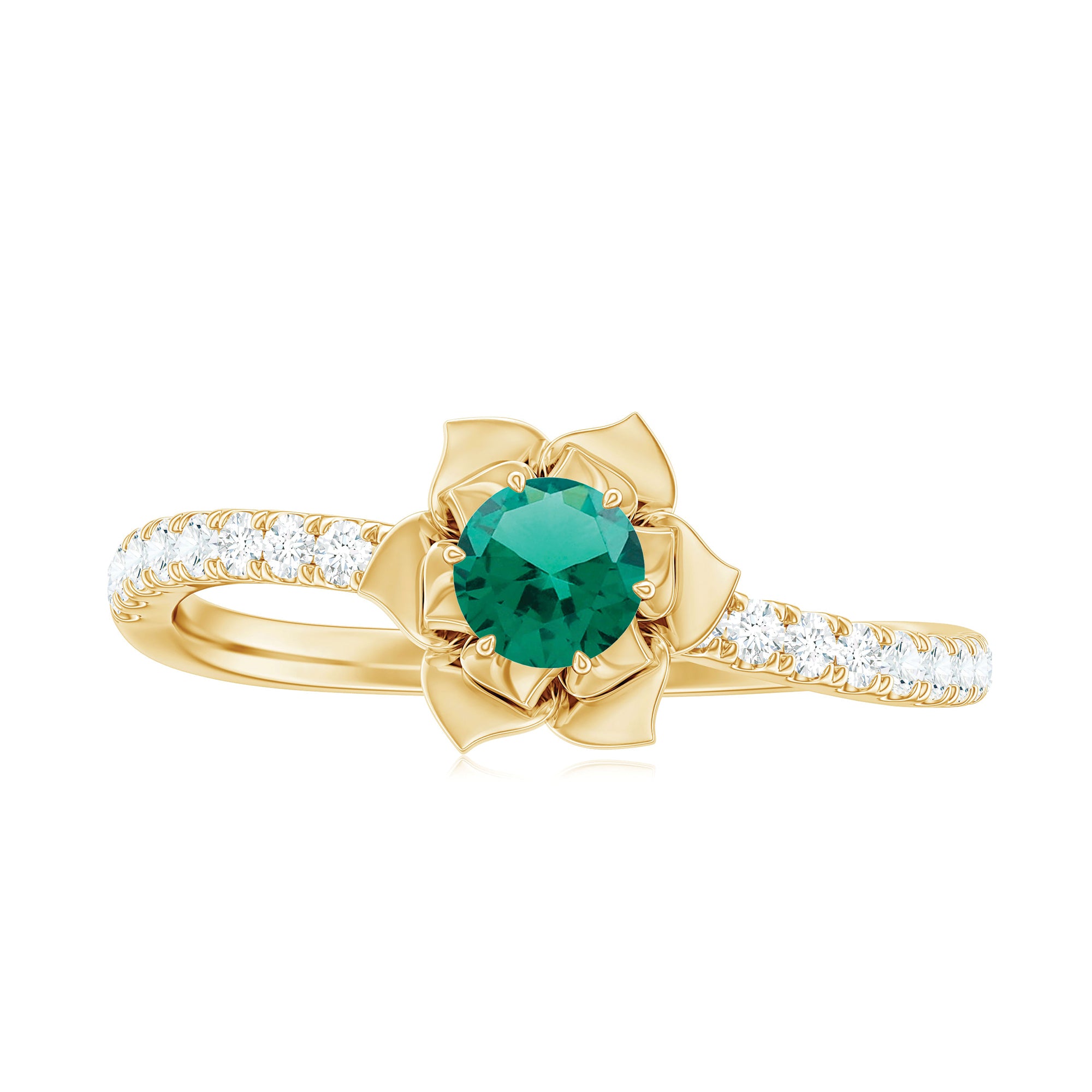 Lab-Created Emerald and Diamond Flower Engagement Ring Lab Created Emerald - ( AAAA ) - Quality - Rosec Jewels