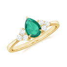 Pear Shaped Created Emerald Solitaire Engagement Ring with Diamond Trio Lab Created Emerald - ( AAAA ) - Quality - Rosec Jewels