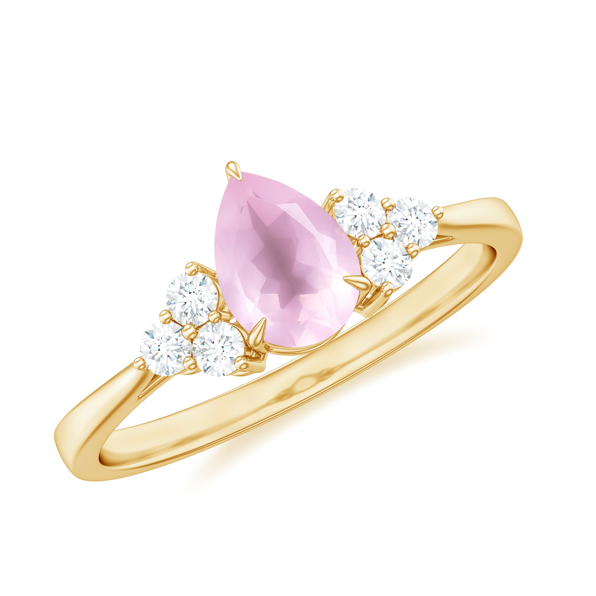 Pear Shaped Rose Quartz Solitaire Engagement Ring with Diamond Trio Rose Quartz - ( AAA ) - Quality - Rosec Jewels