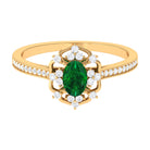 Vintage Style Created Emerald and Diamond Flower Engagement Ring Lab Created Emerald - ( AAAA ) - Quality - Rosec Jewels