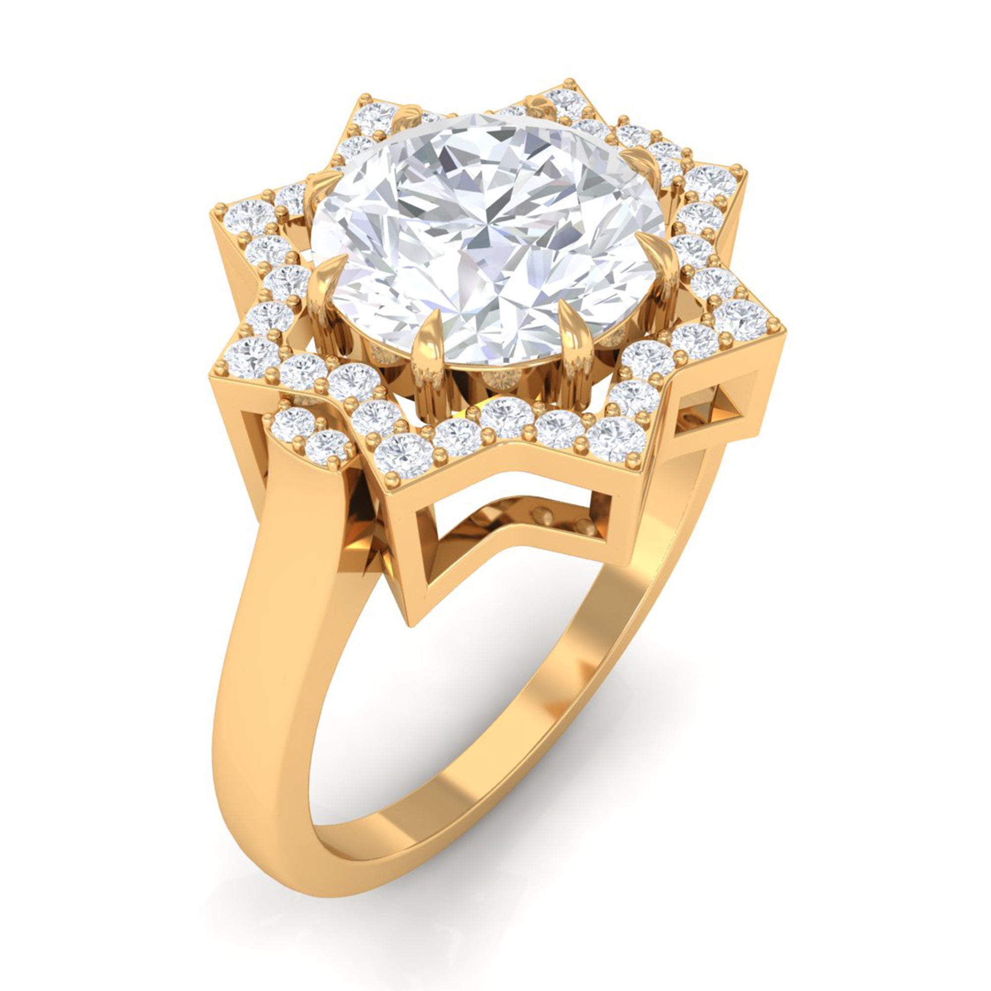 2.75 CT Cubic Zirconia Star Shape Engagement Ring in Gold Zircon - ( AAAA ) - Quality - Rosec Jewels