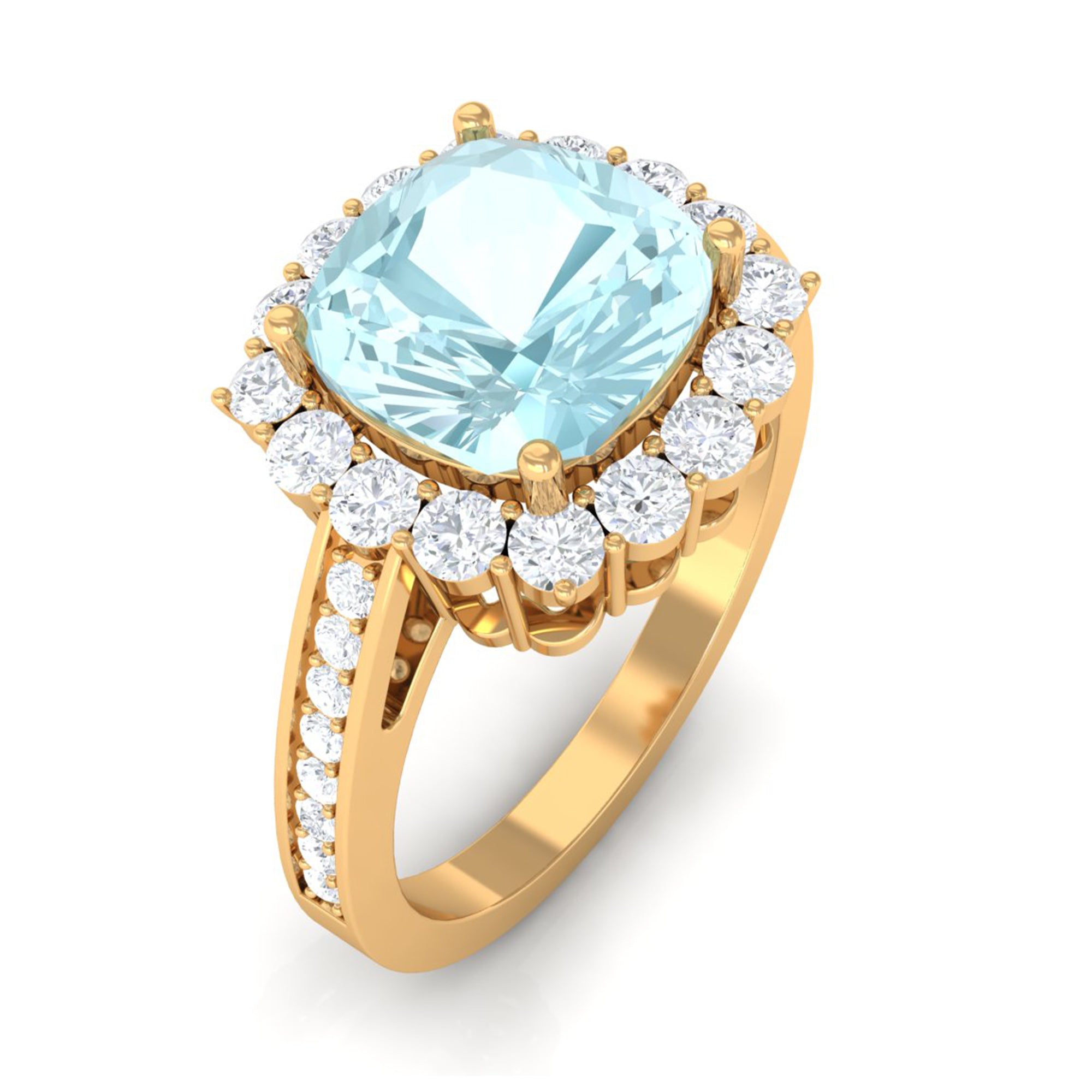 Cushion Cut Sky Blue Topaz Halo Engagement Ring with Moissanite Sky Blue Topaz - ( AAA ) - Quality - Rosec Jewels