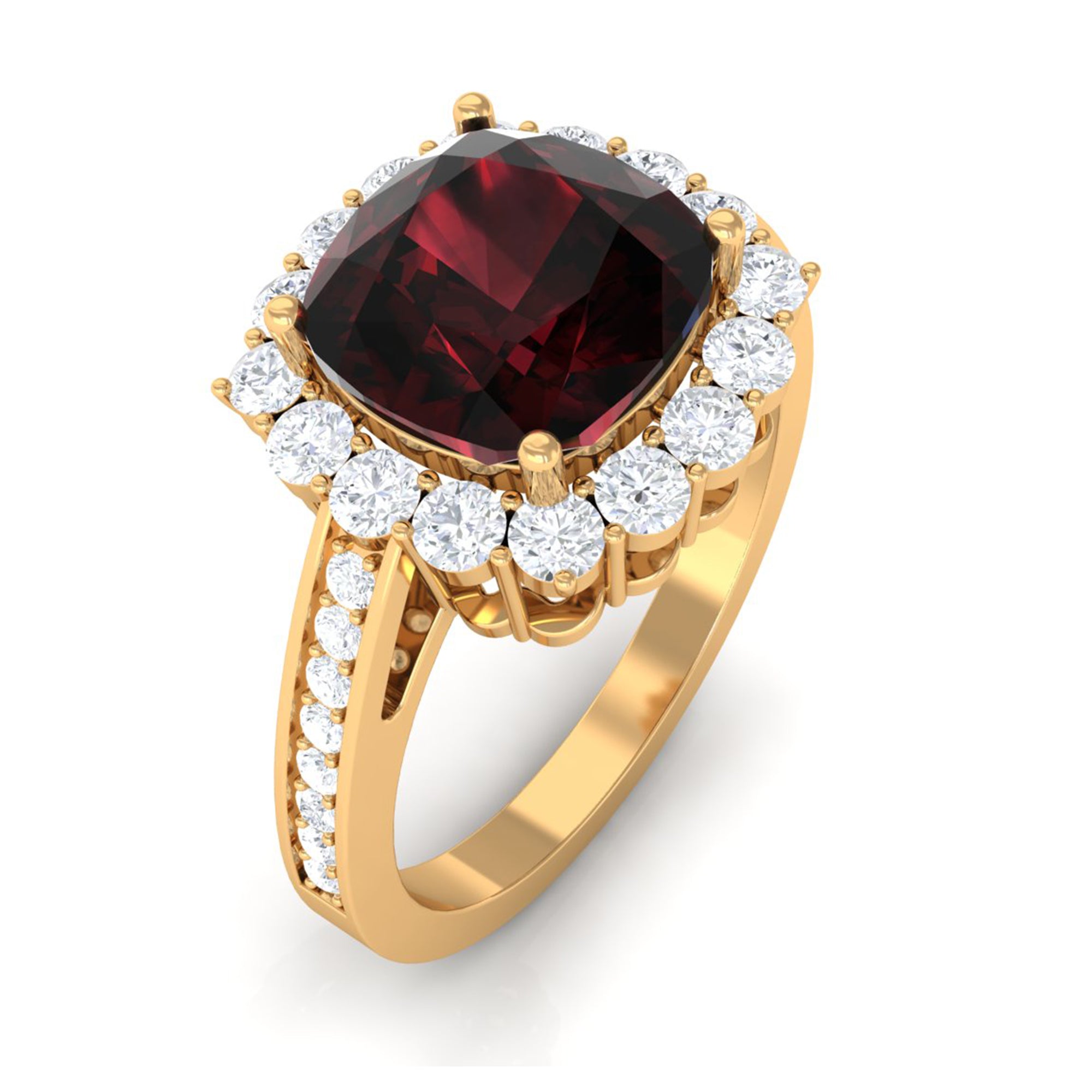 Cushion Cut Garnet Halo Engagement Ring with Diamond Garnet - ( AAA ) - Quality - Rosec Jewels