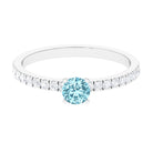 Simple Round Aquamarine Solitaire Ring with Diamond Side Stones Aquamarine - ( AAA ) - Quality - Rosec Jewels