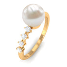 Designer Freshwater Pearl Solitaire Ring with Diamond Freshwater Pearl - ( AAA ) - Quality - Rosec Jewels