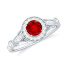 Created Ruby and Diamond Antique Style Engagement Ring Lab Created Ruby - ( AAAA ) - Quality - Rosec Jewels