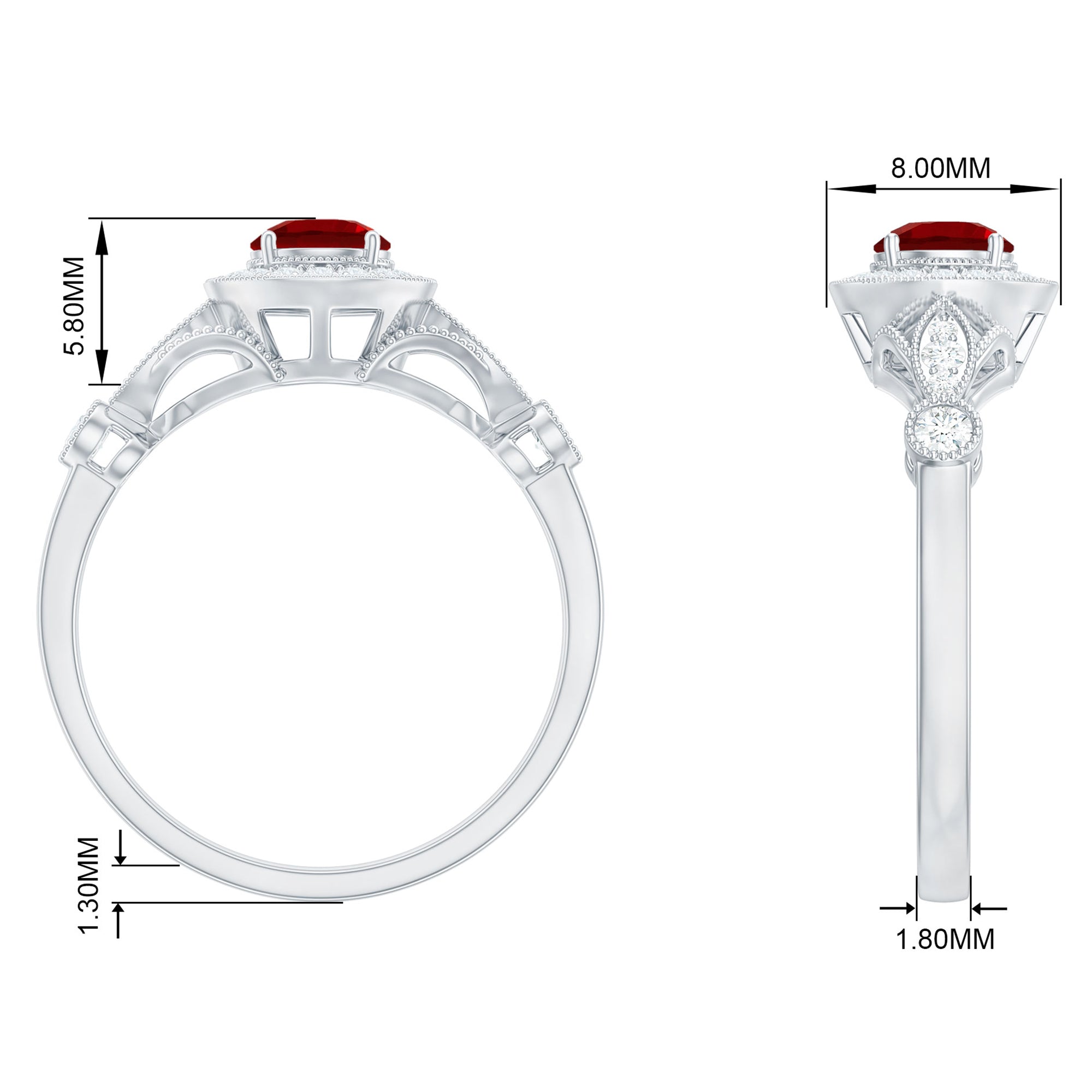 Created Ruby and Diamond Antique Style Engagement Ring Lab Created Ruby - ( AAAA ) - Quality - Rosec Jewels