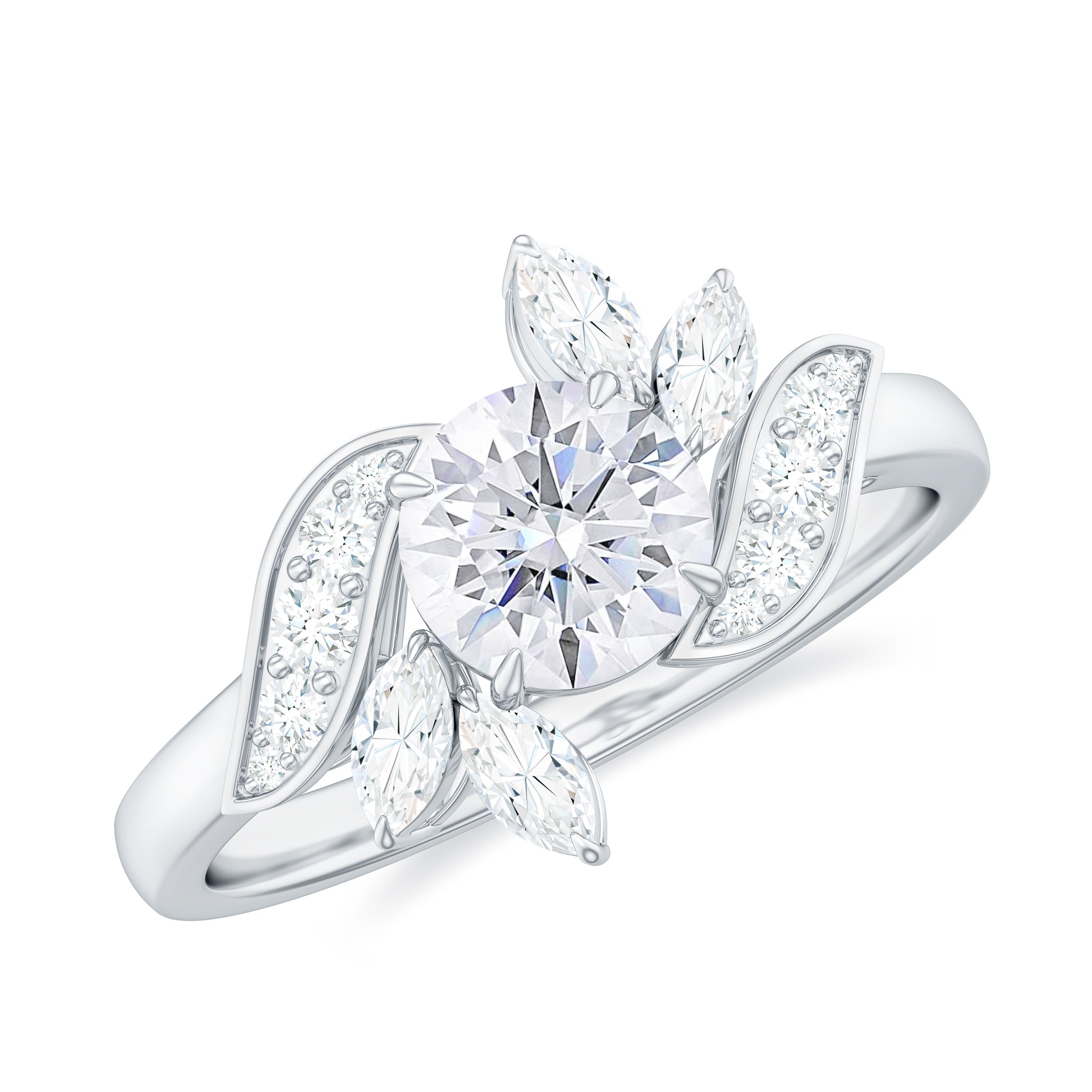 1.75 CT Simulated Diamond Flower Engagement Ring Zircon - ( AAAA ) - Quality - Rosec Jewels