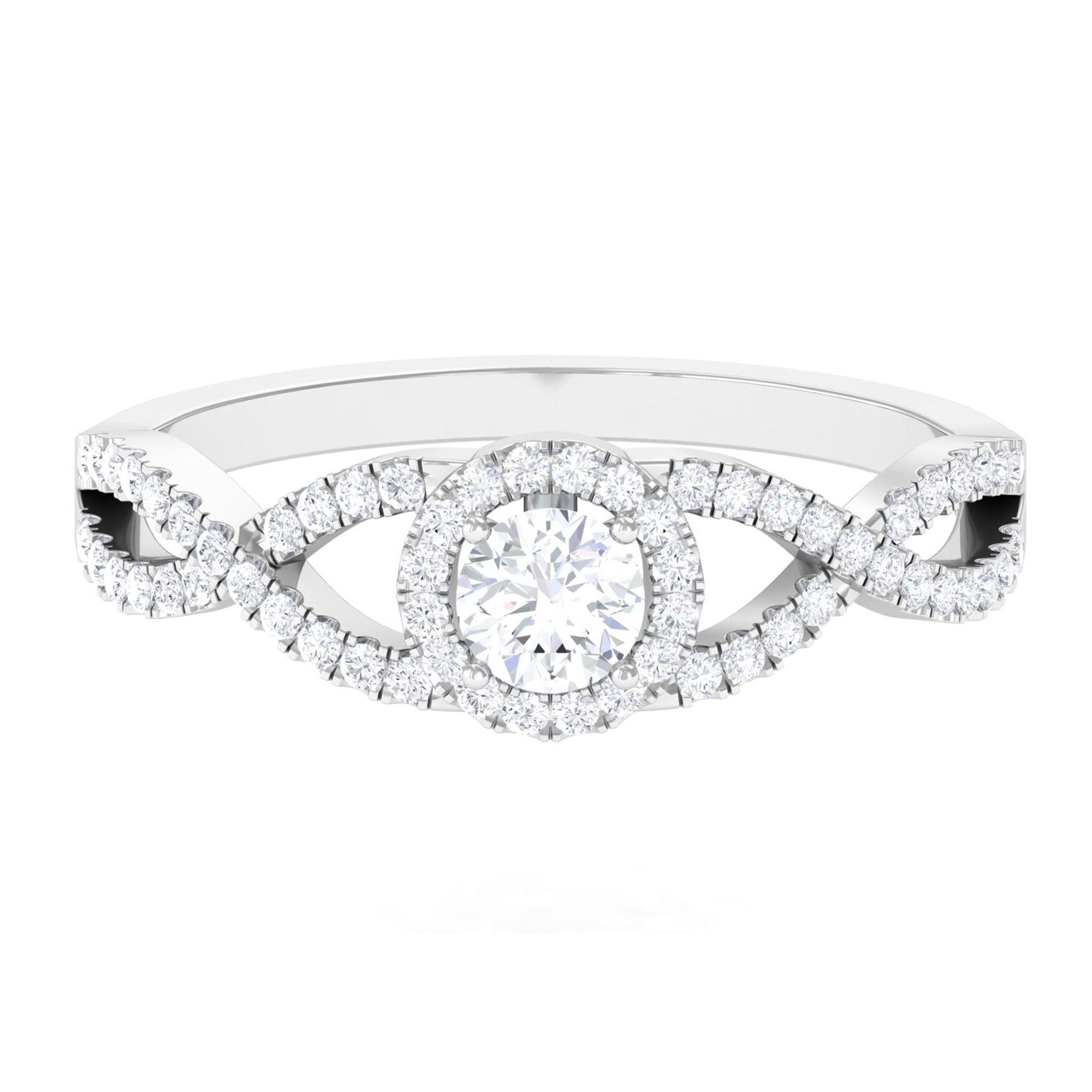 Round Shape Moissanite Crossover Engagement Ring in Gold Moissanite - ( D-VS1 ) - Color and Clarity - Rosec Jewels