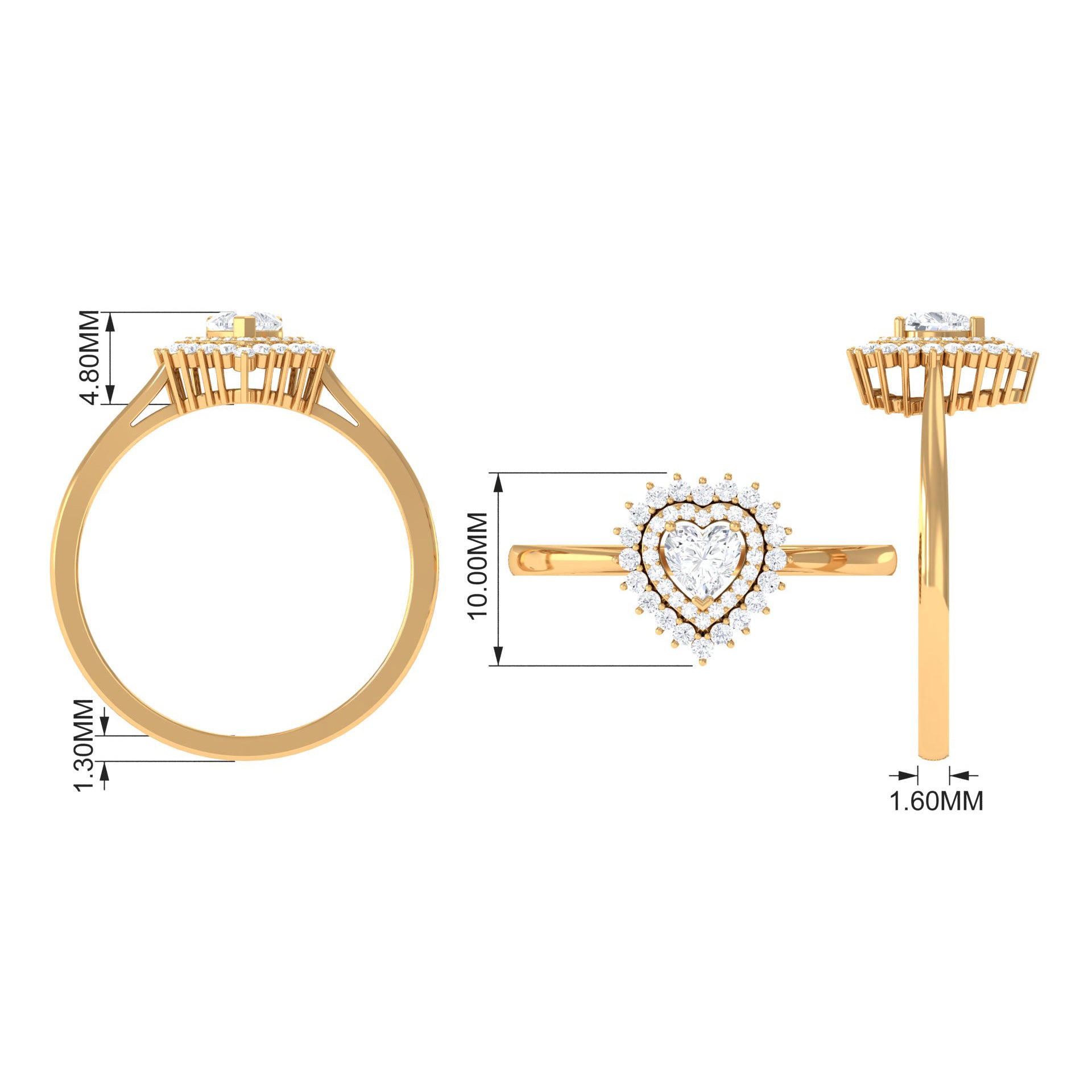 0.75 CT Heart Shape Moissanite Engagement Ring with Double Halo Moissanite - ( D-VS1 ) - Color and Clarity - Rosec Jewels