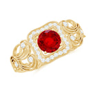 Vintage Created Ruby and Diamond Milgrain Engagement Ring Lab Created Ruby - ( AAAA ) - Quality - Rosec Jewels