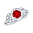 Vintage Created Ruby Diamond Engagement Ring Lab Created Ruby - ( AAAA ) - Quality - Rosec Jewels