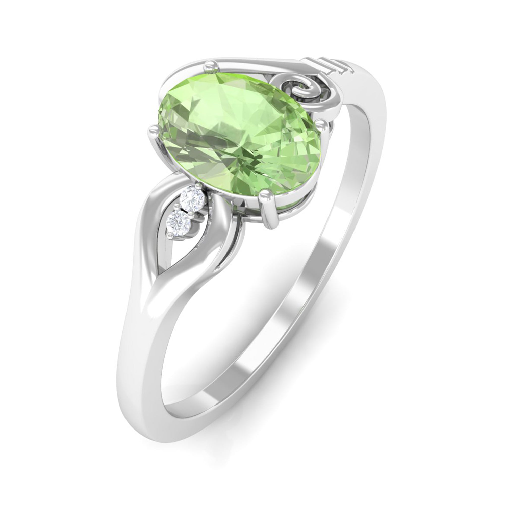 Oval Cut Solitaire Green Sapphire Unique Ring with Diamond Green Sapphire - ( AAA ) - Quality - Rosec Jewels