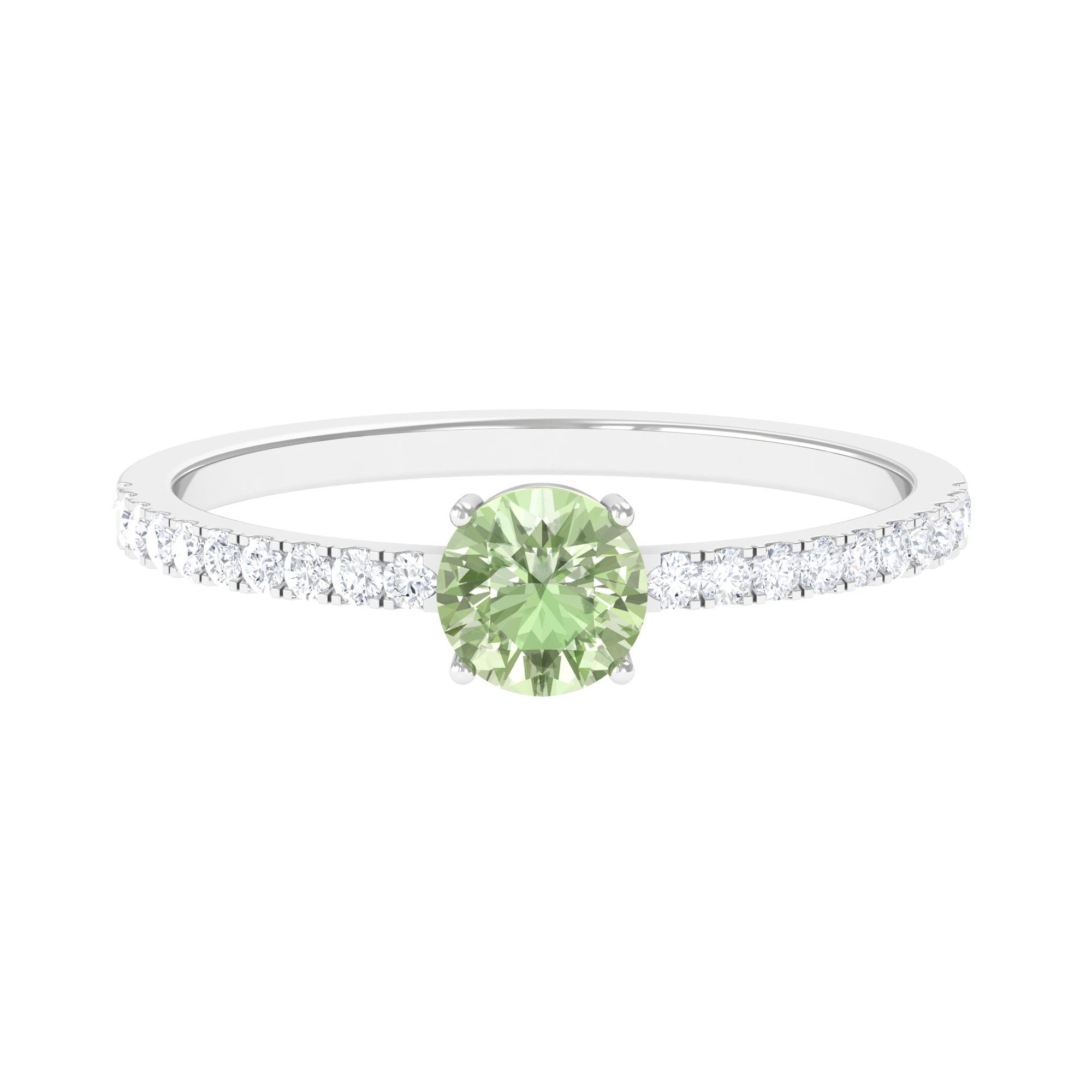 Round Green Sapphire Solitaire Ring with Diamond Side Stones Green Sapphire - ( AAA ) - Quality - Rosec Jewels