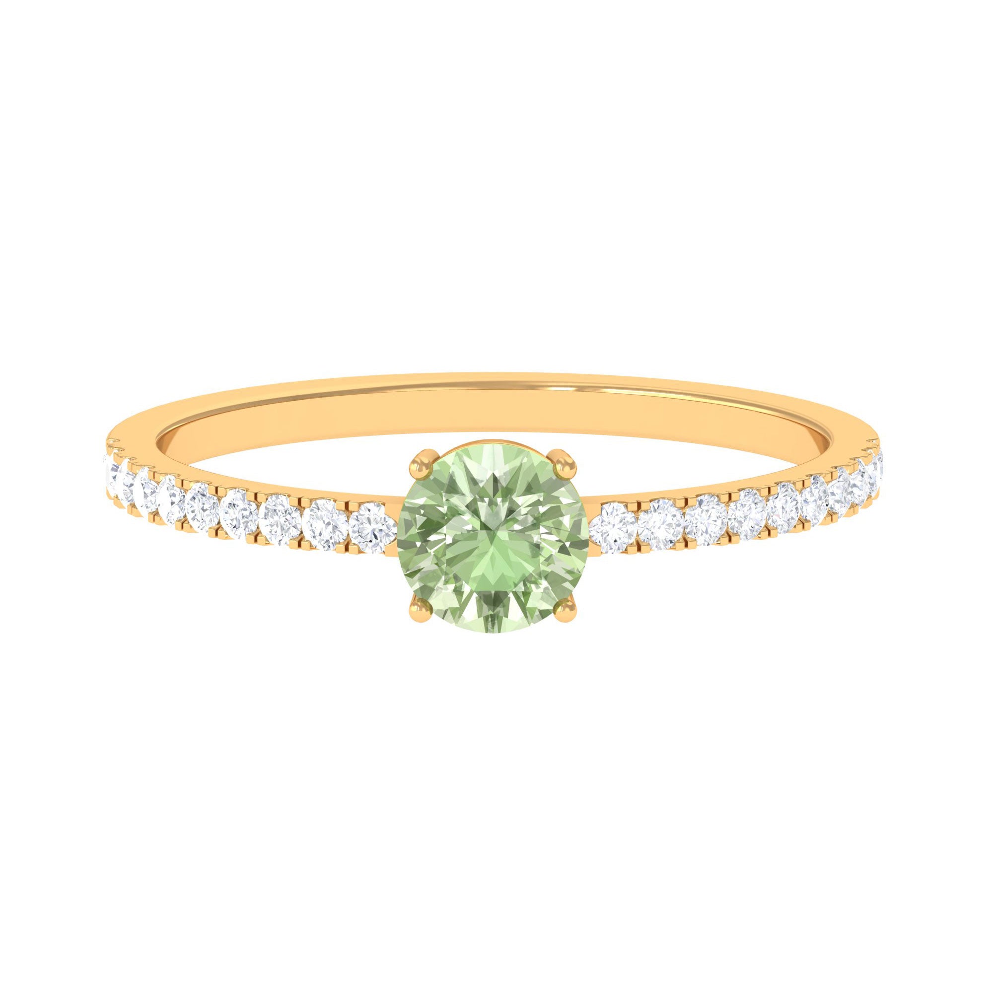 Round Green Sapphire Solitaire Ring with Diamond Side Stones Green Sapphire - ( AAA ) - Quality - Rosec Jewels