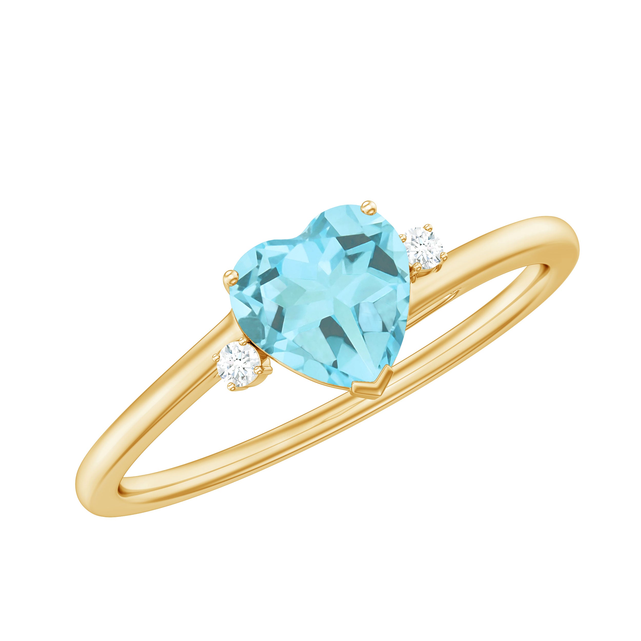 Heart Shape Sky Blue Topaz Solitaire Promise Ring with Diamond Sky Blue Topaz - ( AAA ) - Quality - Rosec Jewels