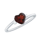 Heart Shape Garnet Solitaire Promise Ring with Diamond Garnet - ( AAA ) - Quality - Rosec Jewels