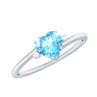 Heart Aquamarine Solitaire Promise Ring with Diamond Aquamarine - ( AAA ) - Quality - Rosec Jewels