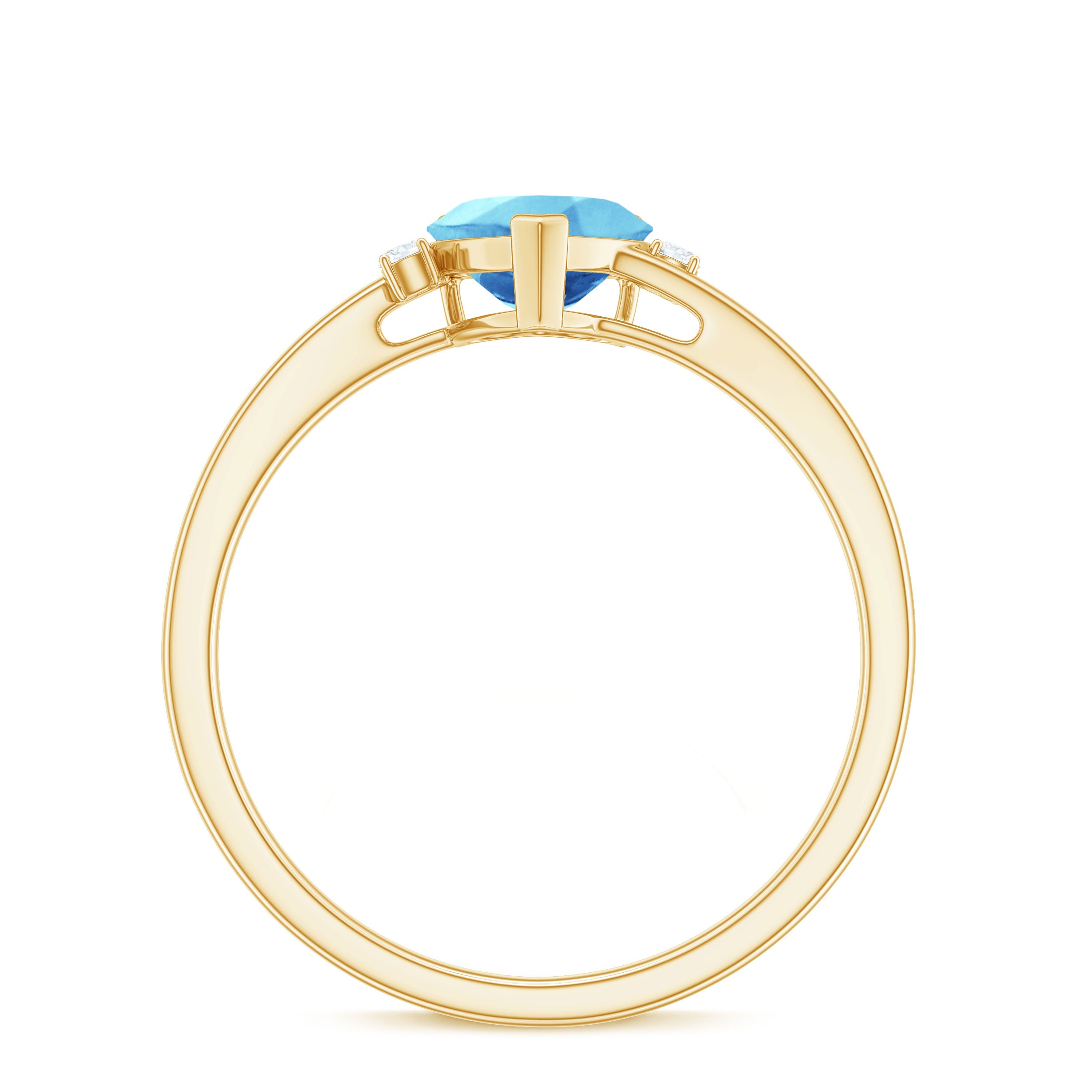 Heart Aquamarine Solitaire Promise Ring with Diamond Aquamarine - ( AAA ) - Quality - Rosec Jewels