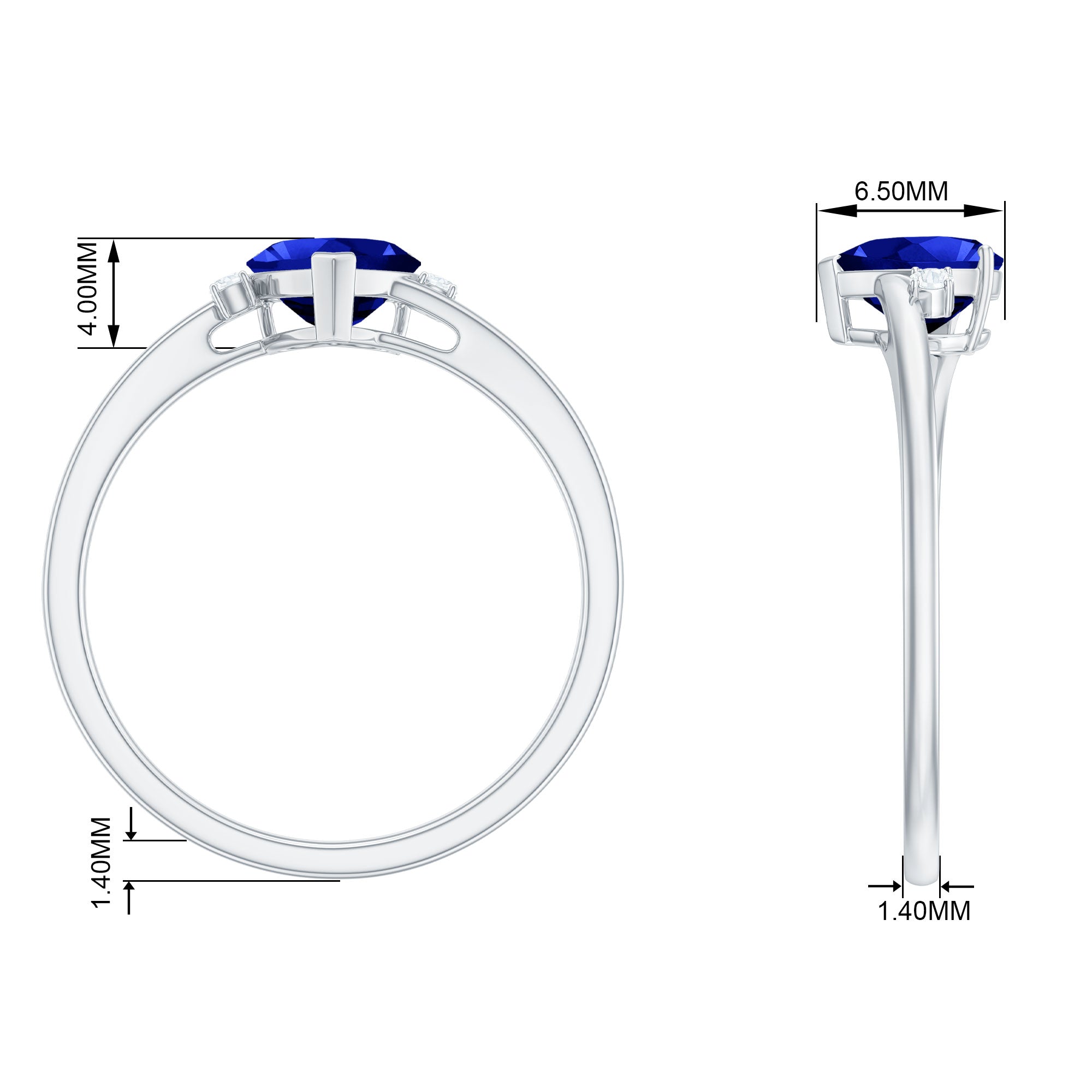 Heart Shape Created Blue Sapphire Solitaire Engagement Ring with Diamond Lab Created Blue Sapphire - ( AAAA ) - Quality - Rosec Jewels