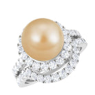 South Sea Pearl and Diamond Halo Wedding Ring Set South Sea Pearl - ( AAA ) - Quality - Rosec Jewels