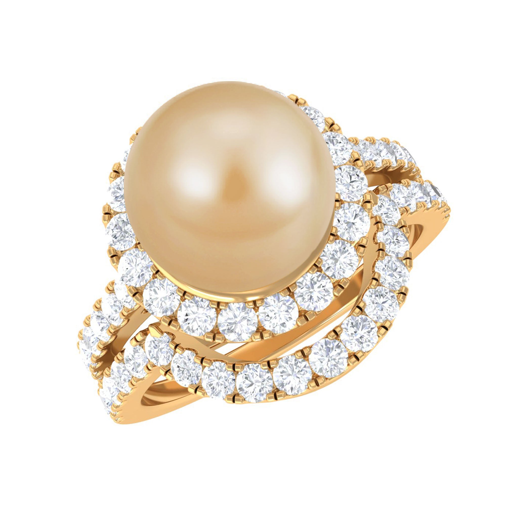 South Sea Pearl and Diamond Halo Wedding Ring Set South Sea Pearl - ( AAA ) - Quality - Rosec Jewels