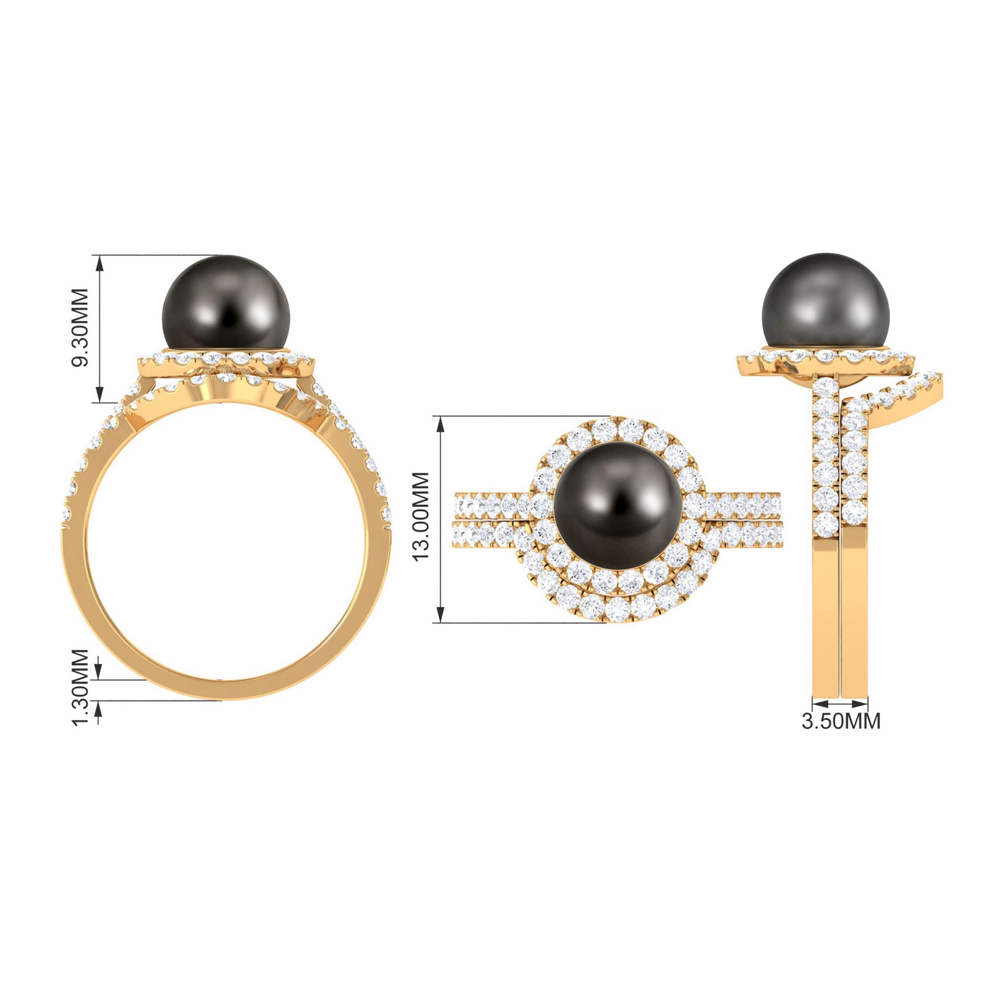 9 CT Tahitian Pearl and Diamond Halo Wedding Ring Set Tahitian pearl - ( AAA ) - Quality - Rosec Jewels