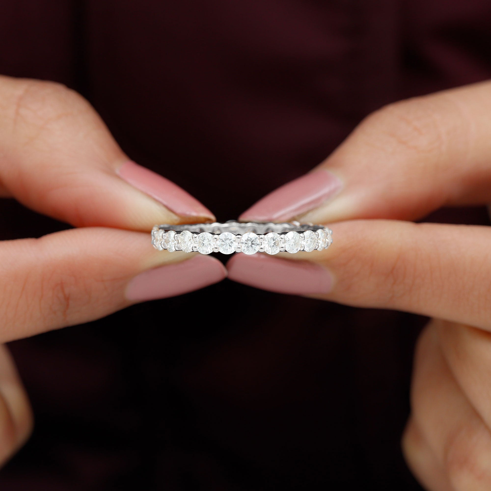 Round Cubic Zirconia Full Eternity Band Ring in Gold Zircon - ( AAAA ) - Quality - Rosec Jewels