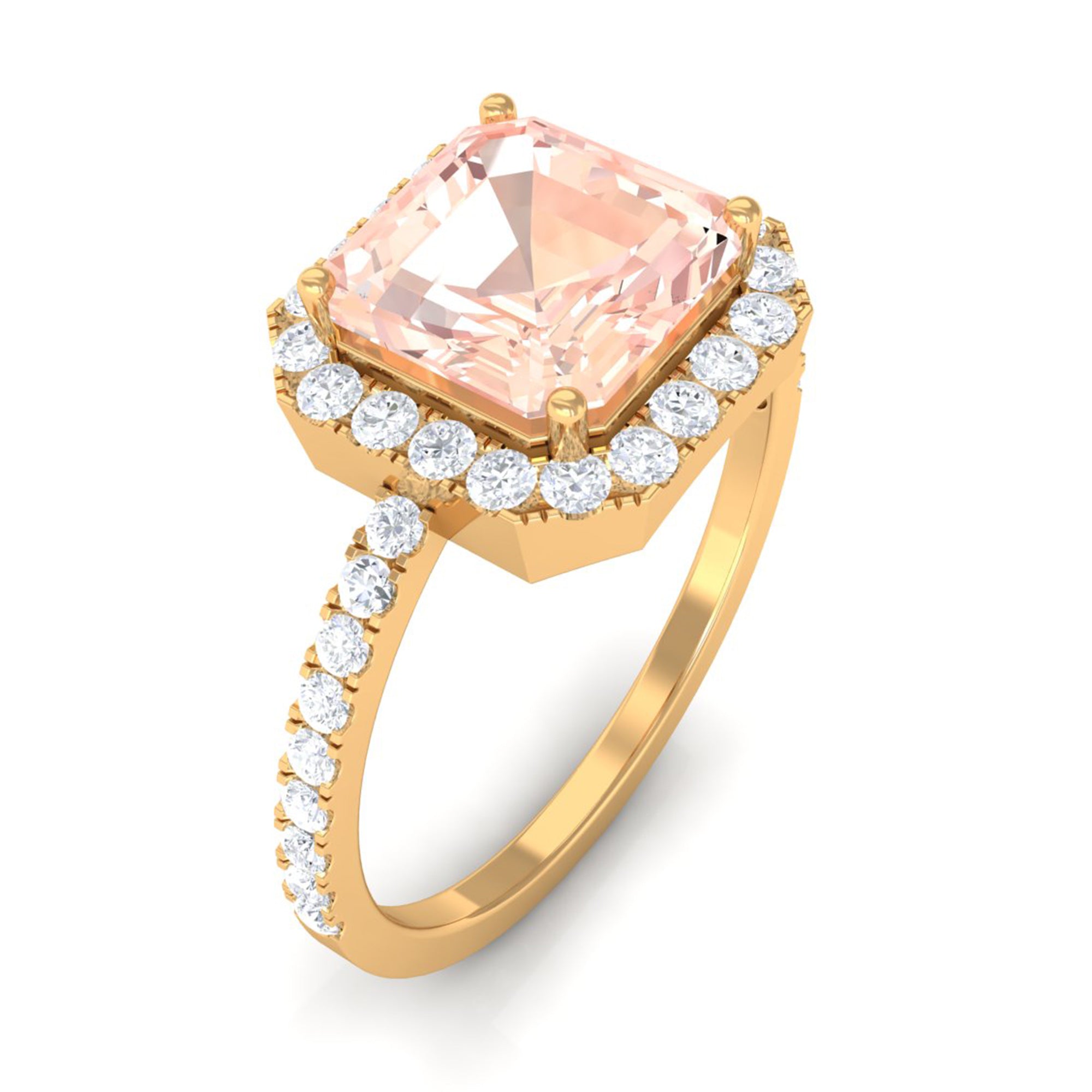 Asscher Cut Morganite Halo Engagement Ring with Diamond Morganite - ( AAA ) - Quality - Rosec Jewels