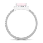 Asscher Cut Rose Quartz Halo Engagement Ring with Diamond Rose Quartz - ( AAA ) - Quality - Rosec Jewels