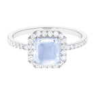 Asscher Cut Moonstone Halo Engagement Ring with Diamond Moonstone - ( AAA ) - Quality - Rosec Jewels