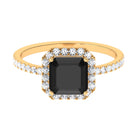 Asscher Cut Black Spinel Halo Engagement Ring with Diamond Black Spinel - ( AAA ) - Quality - Rosec Jewels