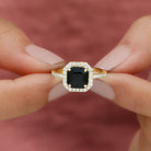 Asscher Cut Black Spinel Halo Engagement Ring with Diamond Black Spinel - ( AAA ) - Quality - Rosec Jewels