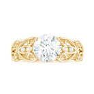 Round Shape Moissanite Solitaire Antique Style Ring in Gold Moissanite - ( D-VS1 ) - Color and Clarity - Rosec Jewels