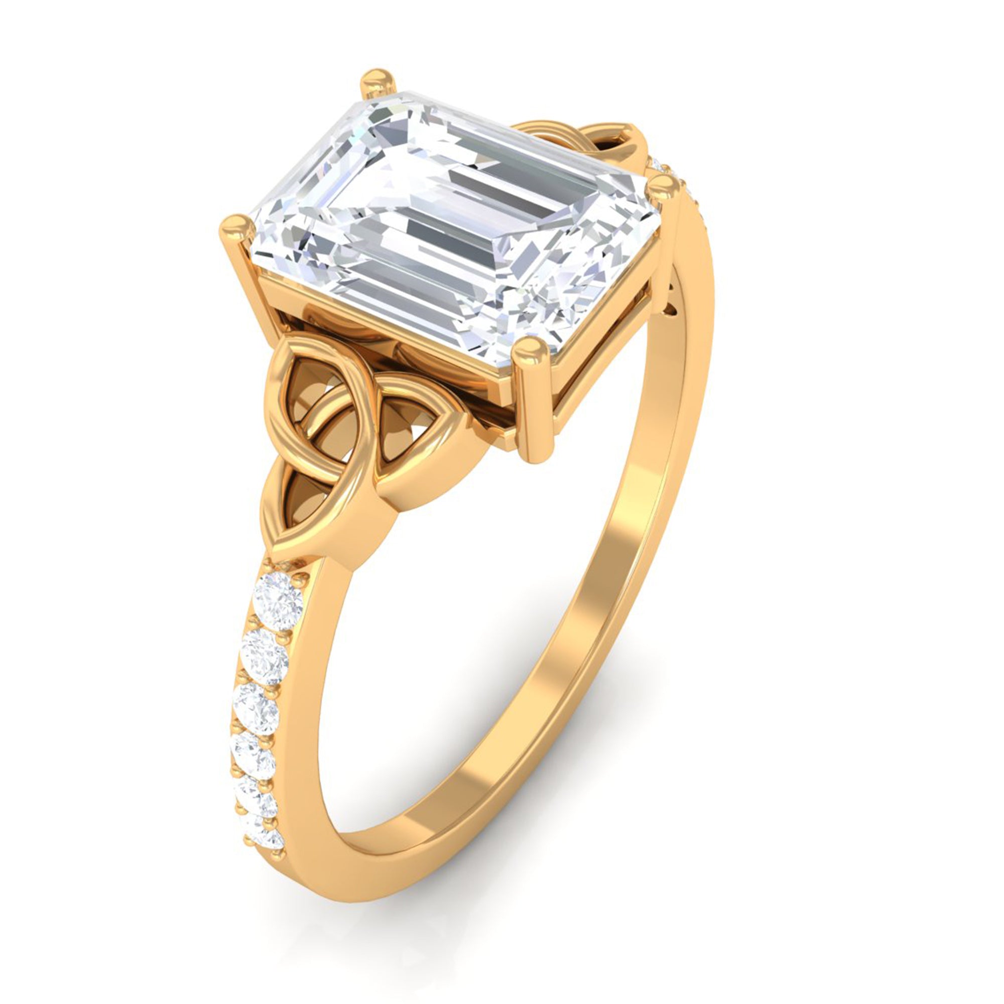 2.75 CT Emerald Cut Zircon Solitaire Celtic Engagement Ring in Gold Zircon - ( AAAA ) - Quality - Rosec Jewels