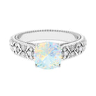 Cushion Cut Solitaire Ethiopian Opal Floral Engagement Ring with Diamond Ethiopian Opal - ( AAA ) - Quality - Rosec Jewels