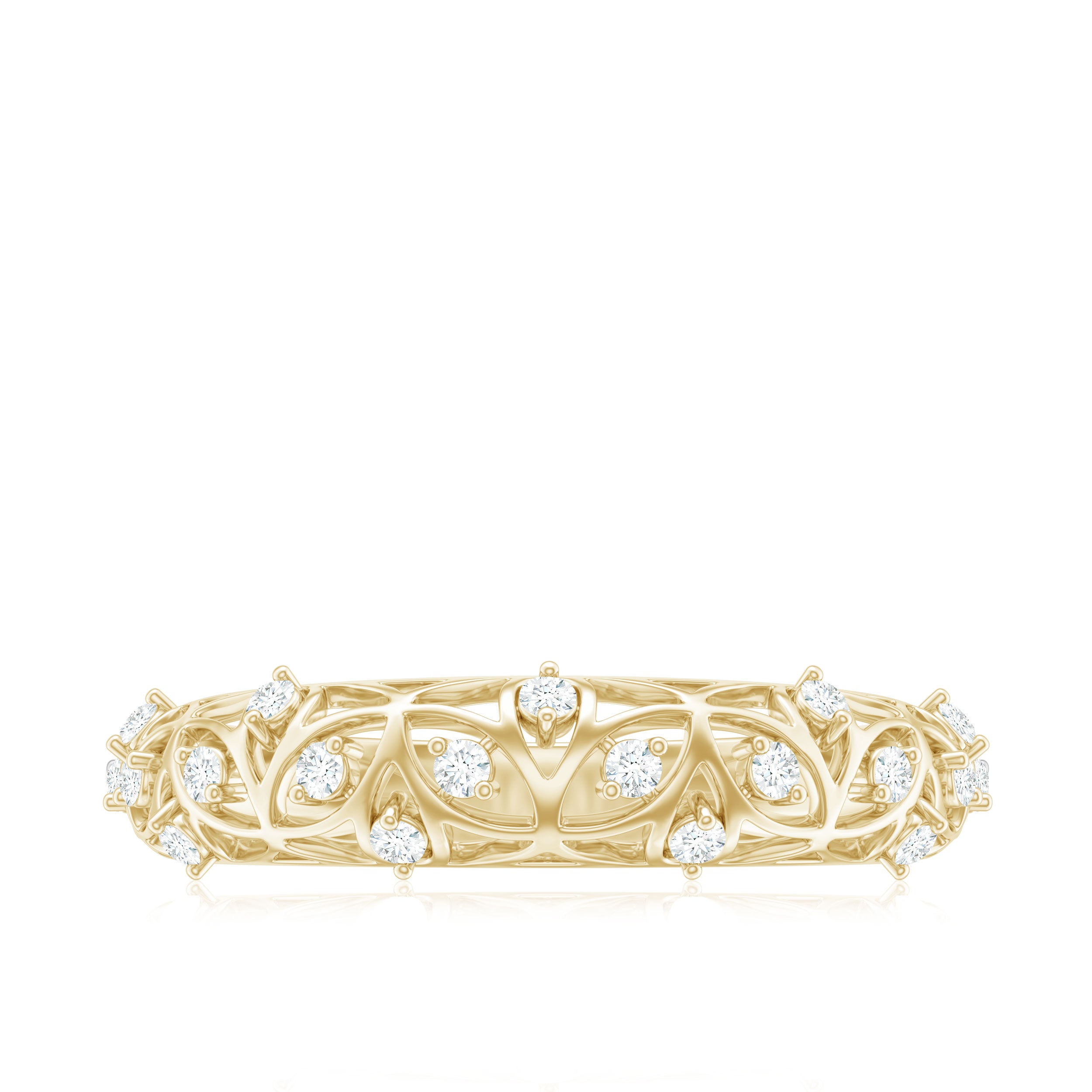 Round Zircon Semi Eternity Band Ring with Gold Filigree Details Zircon - ( AAAA ) - Quality - Rosec Jewels