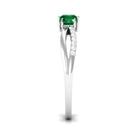 Princess Cut Created Emerald 3 Stone Ring with Diamond Lab Created Emerald - ( AAAA ) - Quality - Rosec Jewels