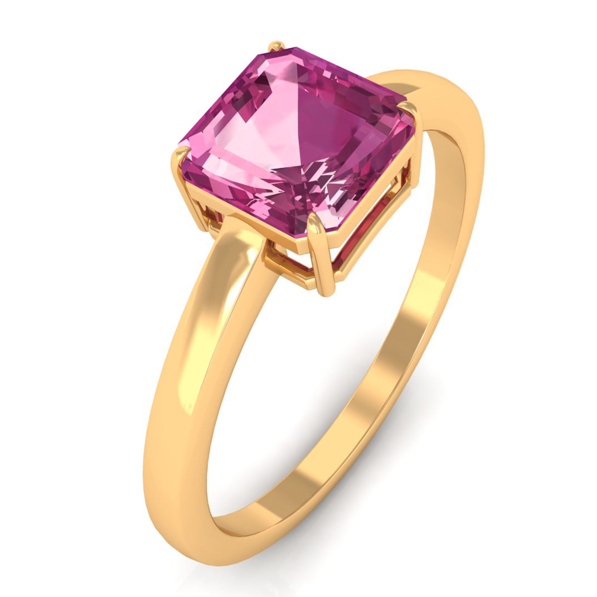 Asscher Cut Pink Tourmaline Solitaire Ring Pink Tourmaline - ( AAA ) - Quality - Rosec Jewels