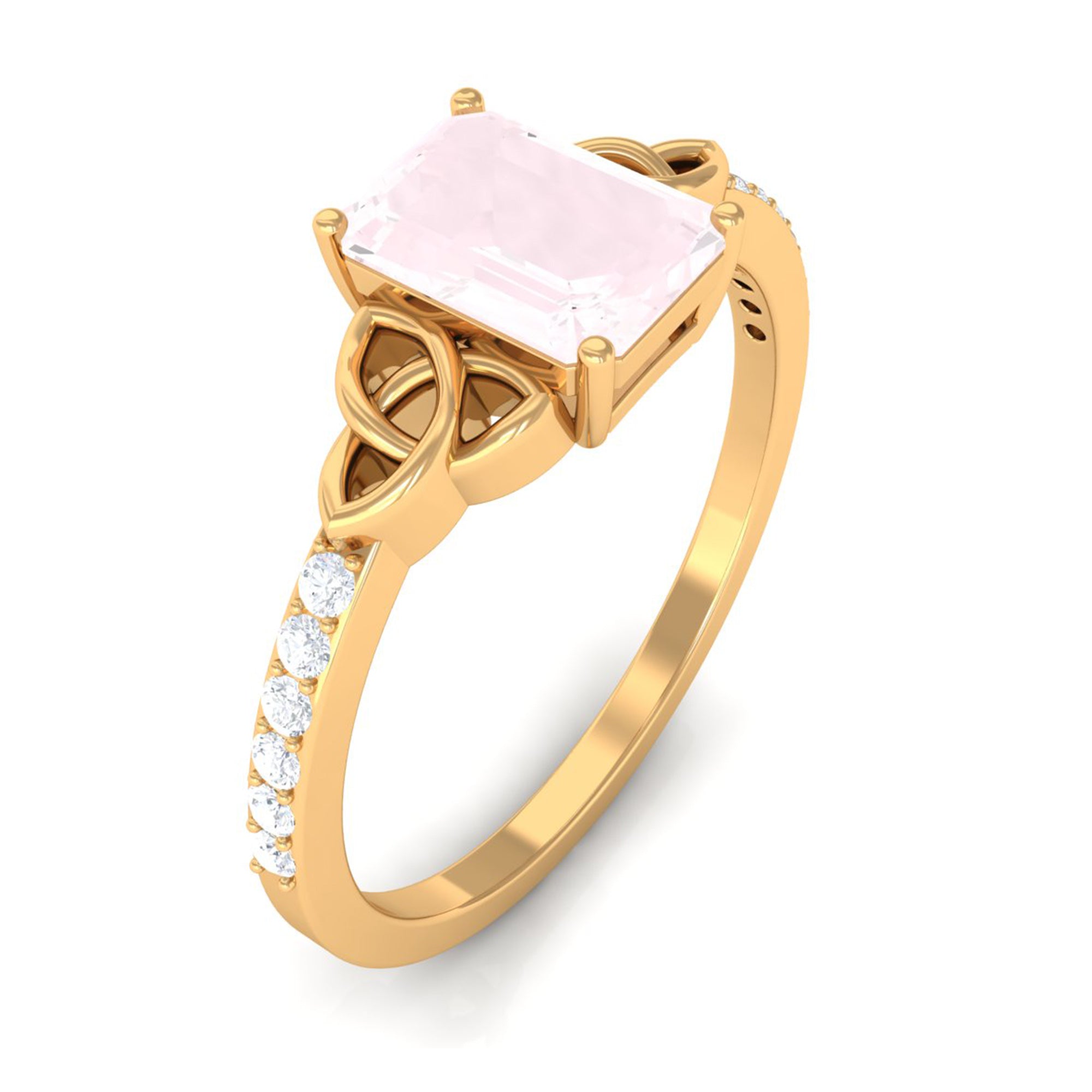 Octagon Cut Solitaire Rose Quartz Celtic Knot Engagement Ring with Diamond Rose Quartz - ( AAA ) - Quality - Rosec Jewels