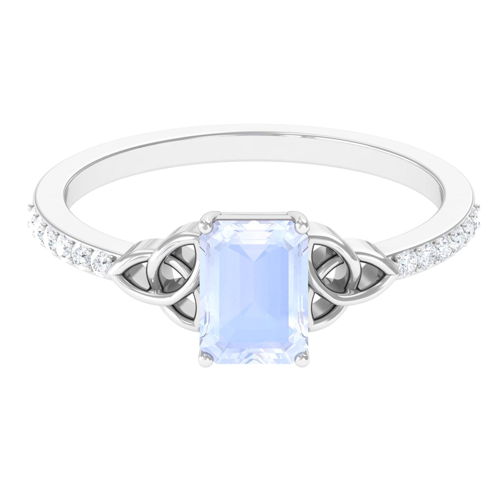 Emerald Cut Solitaire Moonstone Celtic Knot Engagement Ring with Diamond Moonstone - ( AAA ) - Quality - Rosec Jewels