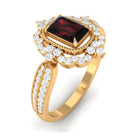 Vintage Style Octagon Garnet Engagement Ring with Diamond Floral Halo Garnet - ( AAA ) - Quality - Rosec Jewels