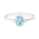 Oval Aquamarine Solitaire Ring with Diamond Accent Aquamarine - ( AAA ) - Quality - Rosec Jewels