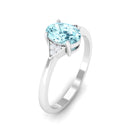 Oval Aquamarine Solitaire Ring with Diamond Accent Aquamarine - ( AAA ) - Quality - Rosec Jewels