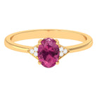 1.25 CT Oval Pink Tourmaline Solitaire Ring with Diamond Accent Pink Tourmaline - ( AAA ) - Quality - Rosec Jewels