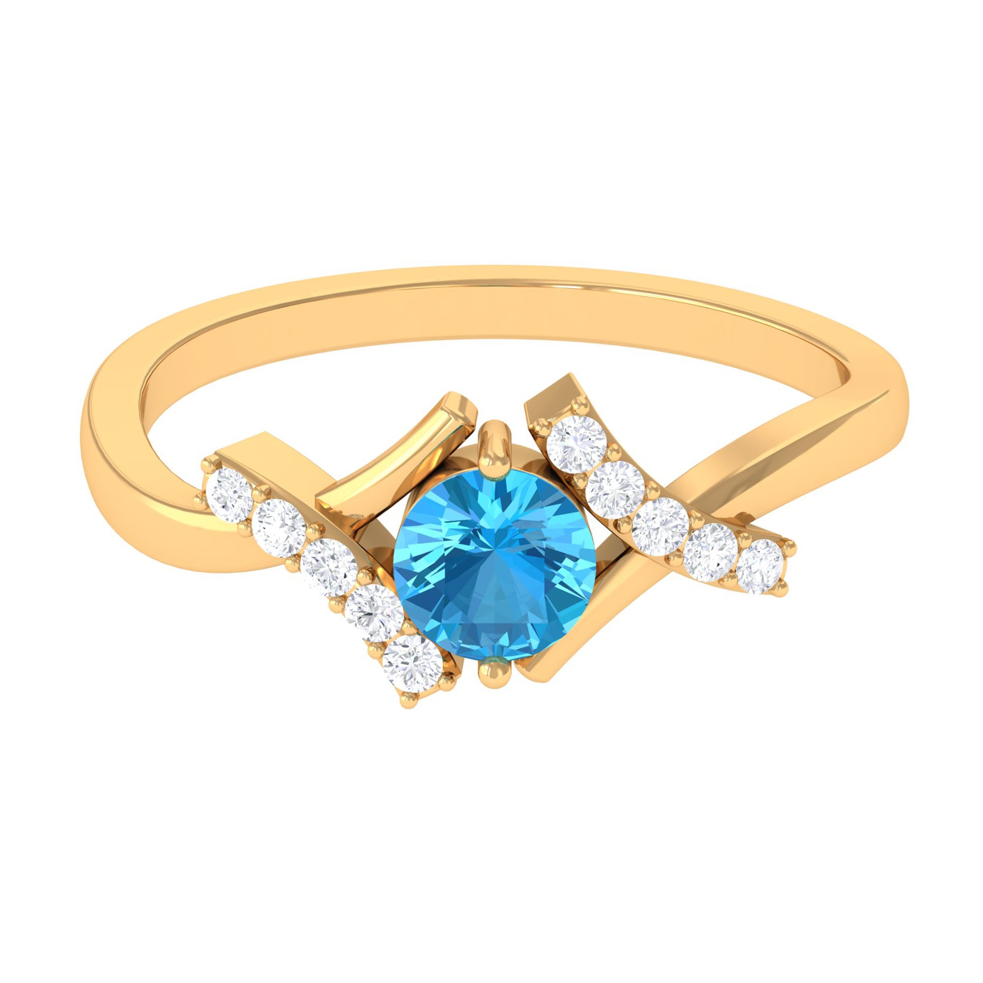 Swiss Blue Topaz and Diamond Designer Promise Ring Swiss Blue Topaz - ( AAA ) - Quality - Rosec Jewels