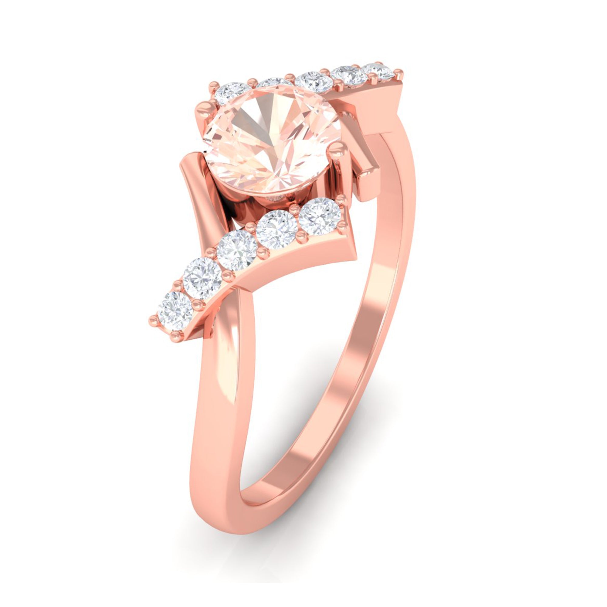 Morganite and Diamond Designer Engagement Ring Morganite - ( AAA ) - Quality - Rosec Jewels