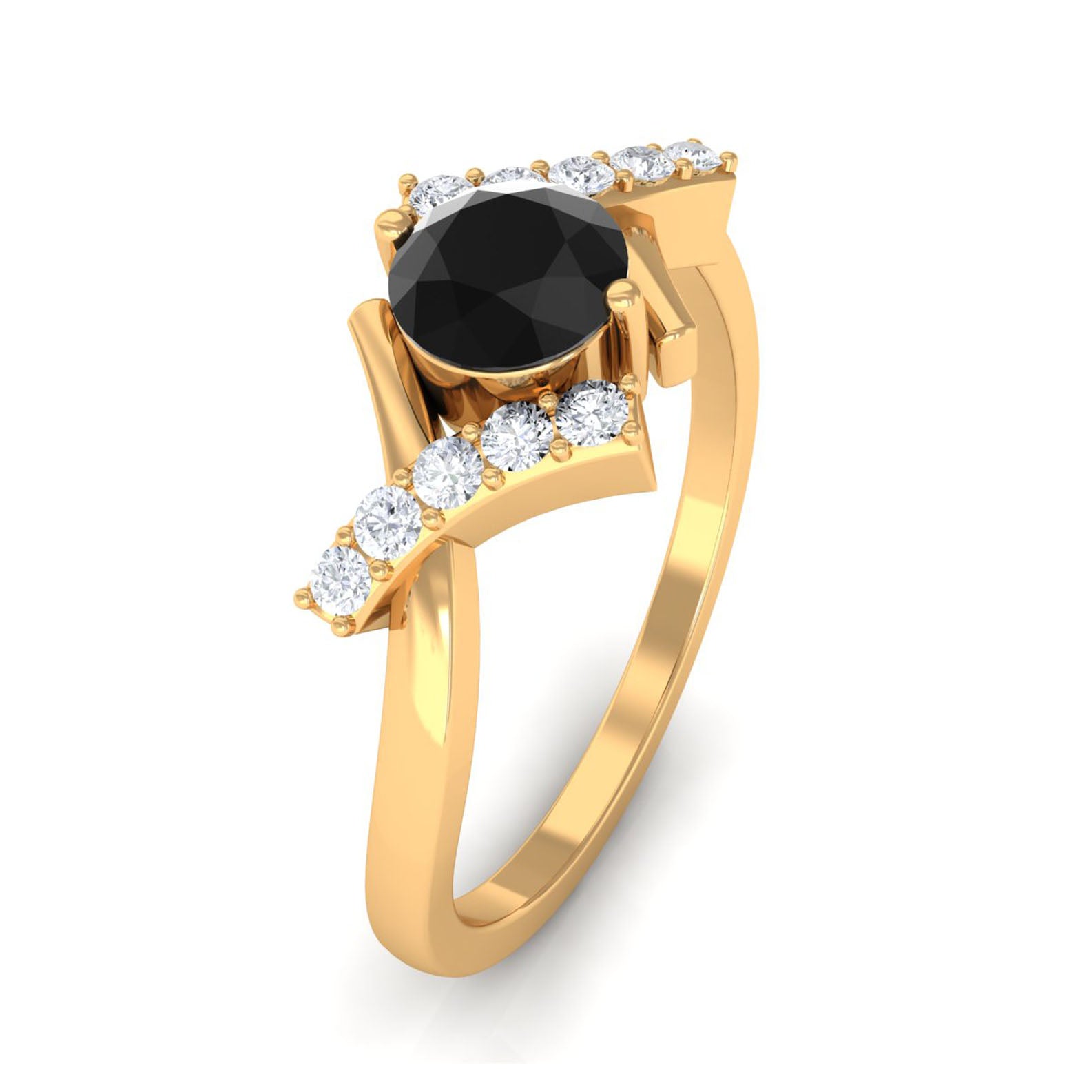 Black Onyx and Diamond Designer Engagement Ring Black Onyx - ( AAA ) - Quality - Rosec Jewels