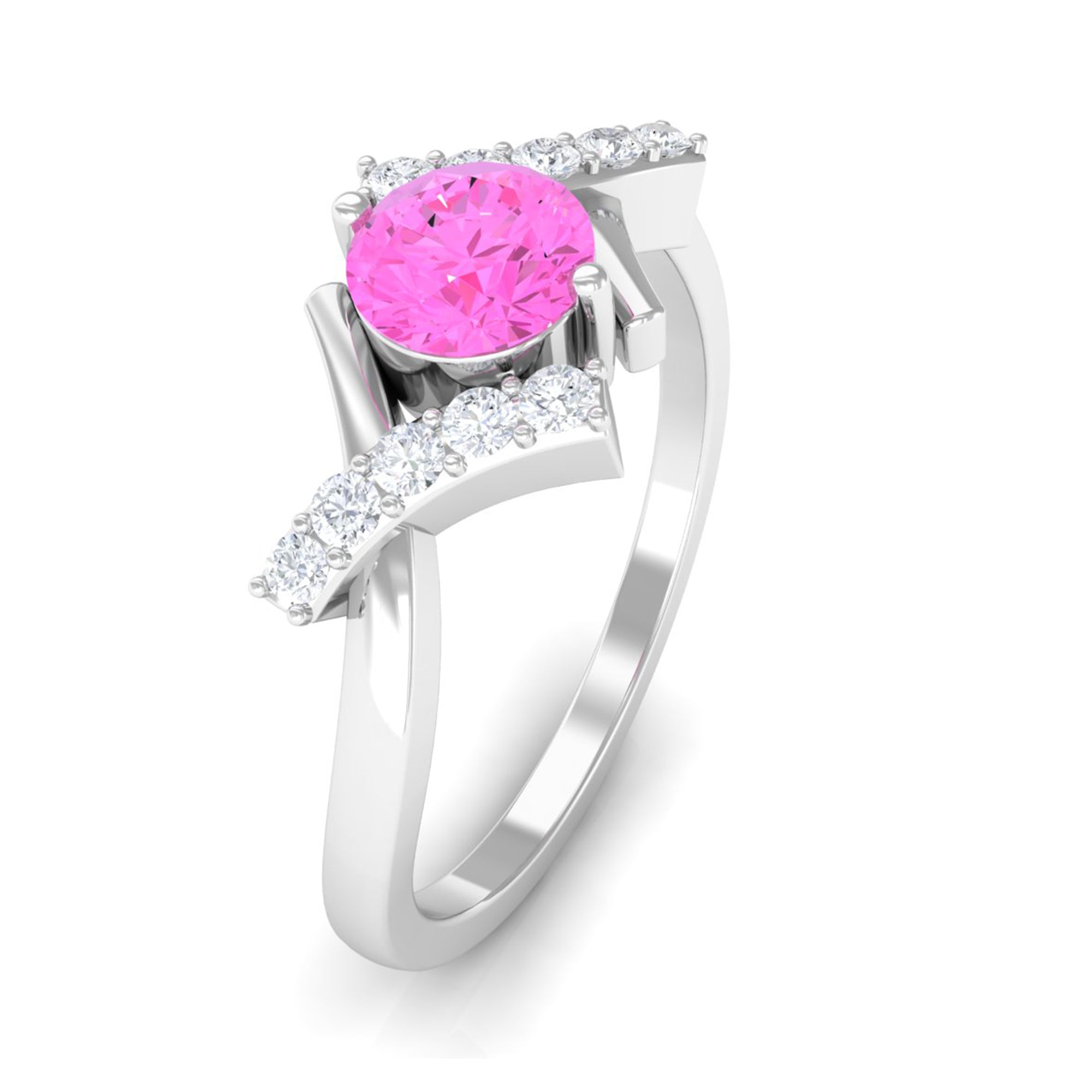 Pink Sapphire and Diamond Designer Promise Ring Pink Sapphire - ( AAA ) - Quality - Rosec Jewels